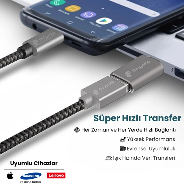 CCA01 Type-C To USB 3.1 Dönüştürücü Metal Adaptör Mini OTG (Priente Türkiye Garantili) - 3