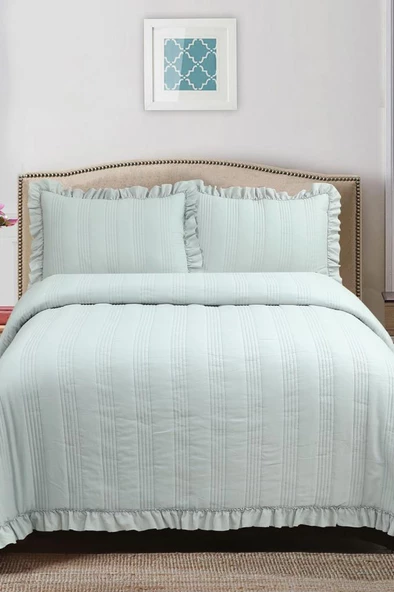 Hülya Elyaf Dolgulu Çift Kişilik 240x260 Cm Yatak Örtüsü Gri ürün görseli