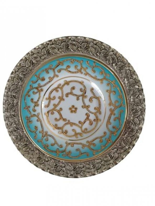 Kütahya Porselen El Yapım 17 cm Duvar Tabağı Turkuaz Dekor No 3678
