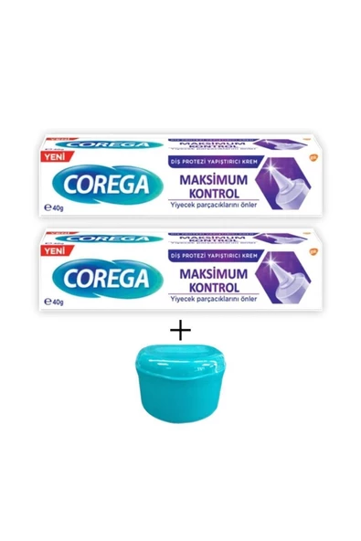 COREGA Maximum Kontrol Diş Protezi Yapıştırıcı Krem 40 Gr X 2 Adet + Protez Kabı