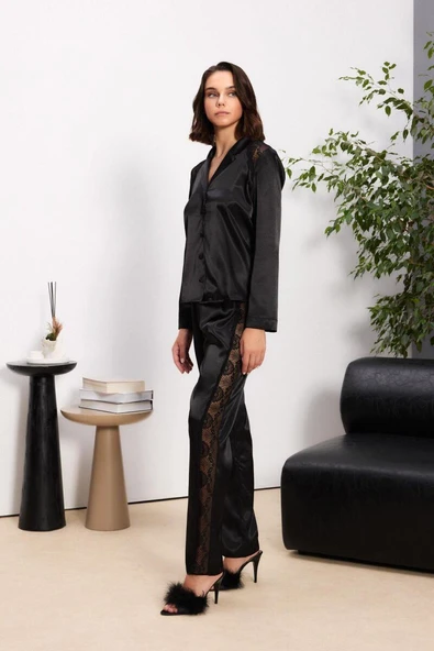 Pierre Cardin 6035 Kadın Saten Gecelik Sabahlık Pijama Takım Şort Takım 6'lı Gelin Çeyiz Set - 5