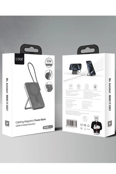 URR Dahili Type-C Kablolu Dijital Göstergeli 10.000 mAh Kablosuz Şarj Magsafe Powerbank - 9