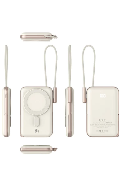 URR Dahili Type-C Kablolu Dijital Göstergeli 10.000 mAh Kablosuz Şarj Magsafe Powerbank - 4