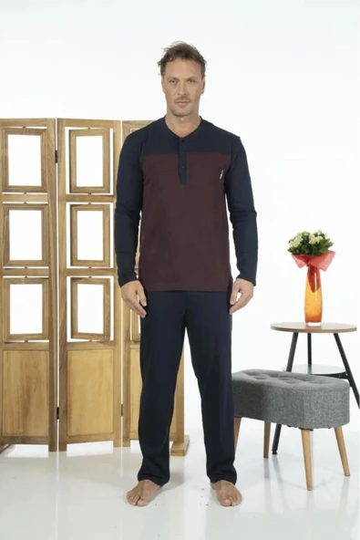 Estiva 24272 Erkek Düğmeli Uzun Kollu Yazlık Penye Pijama Takımı ürün görseli 1