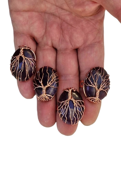 Ametist Ayarlı Yüzük Bakır Hayat Ağacı El Yapımı 466-3 - 2