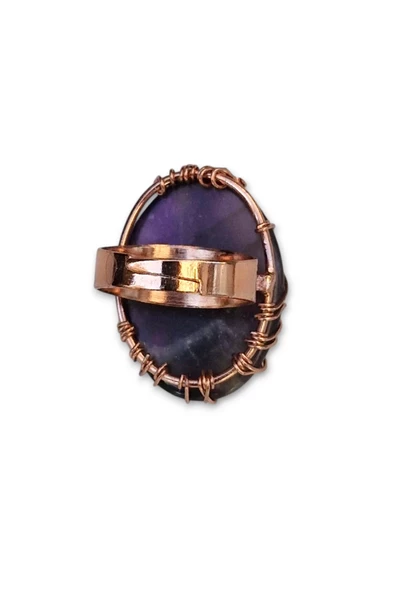 Ametist Ayarlı Yüzük Bakır Hayat Ağacı El Yapımı 466-3 - 4