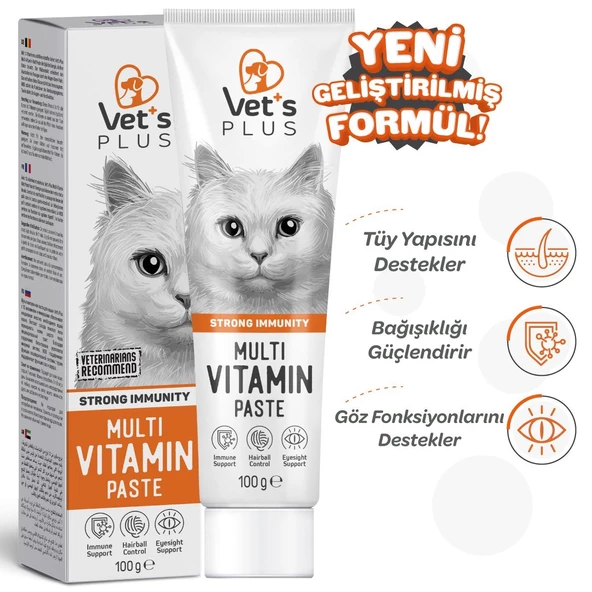 Vet's Plus Sağlıklı Kediler için Taurinli Multi-Vitamin Kedi Macunu 100gr