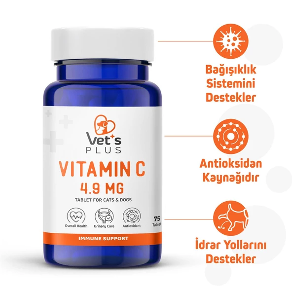 Vet's Plus C Vitamin Kedi ve Köpekler İçin Vitamin Tablet (75'li)