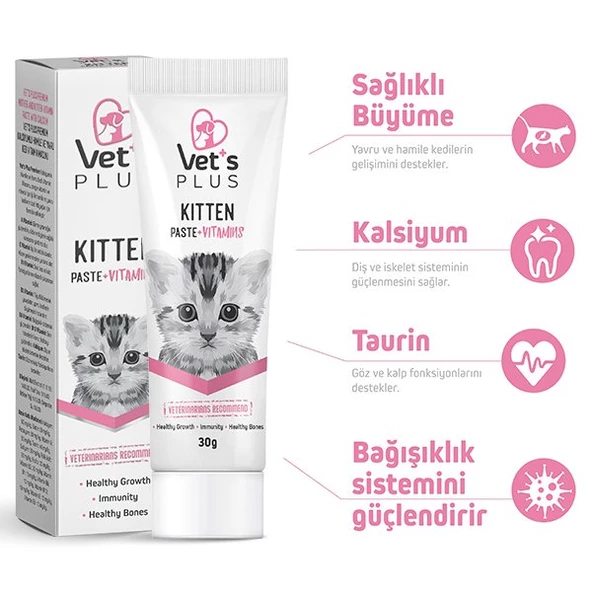 Vet's Plus Hamile ve Yavru Kediler için Kalsiyumlu Multi Vitamin Kedi Macunu 30gr - 3
