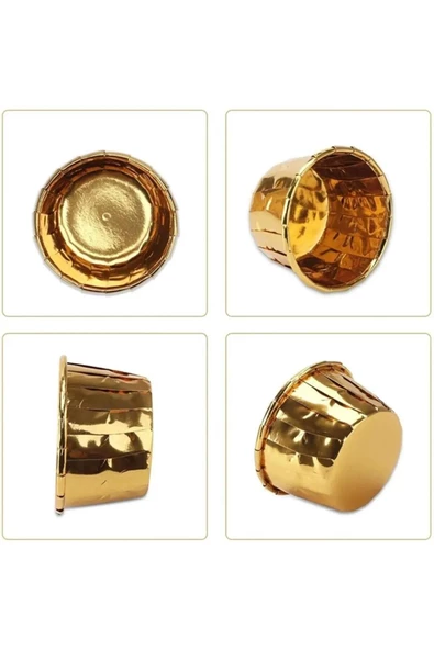 YASİMA Gold AltınSarı Parlak Metalize 12'li Fırına Girebilen Muffin Cupcake Kek Kalıbı Kabı Kapsülü - 2
