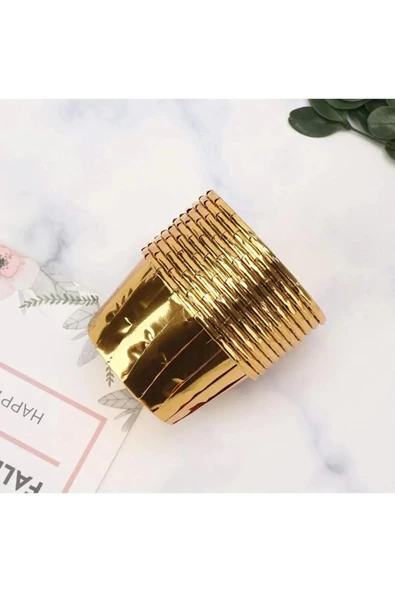 YASİMA Gold AltınSarı Parlak Metalize 12'li Fırına Girebilen Muffin Cupcake Kek Kalıbı Kabı Kapsülü - 4