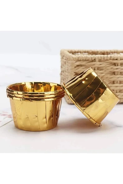YASİMA Gold AltınSarı Parlak Metalize 12'li Fırına Girebilen Muffin Cupcake Kek Kalıbı Kabı Kapsülü - 3