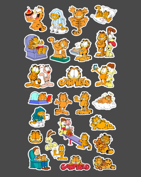 Garfield 2 Li Sticker Set Parlak Kağıt-Animasyon çıkartmaları Garfield Kedi etiket yapıştırmaları - 3