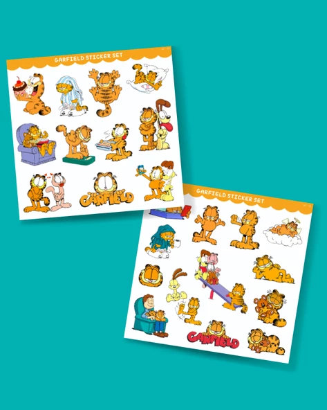 Garfield 2 Li Sticker Set Parlak Kağıt-Animasyon çıkartmaları Garfield Kedi etiket yapıştırmaları