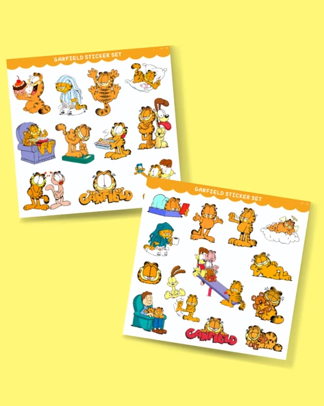 Garfield 2 Li Sticker Set Etiket Kağıdı-Animasyon çıkartmaları Garfield Kedi yapıştırmaları