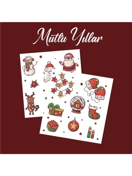 Yılbaşı - Merry Christmas Yılbaşı Temalı Sticker Set -16 Parça-2li Set Etiket Kağıdı-