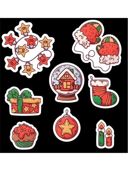 Yılbaşı - Merry Christmas Yılbaşı Temalı Sticker Set -16 Parça-2li Set Etiket Kağıdı- - 2