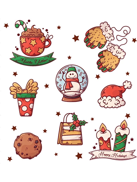 Yılbaşı - Merry Christmas -Yeni Yıl Temalı Sticker Set -16 Parça- 2 Li set etiket kağıdı - 3