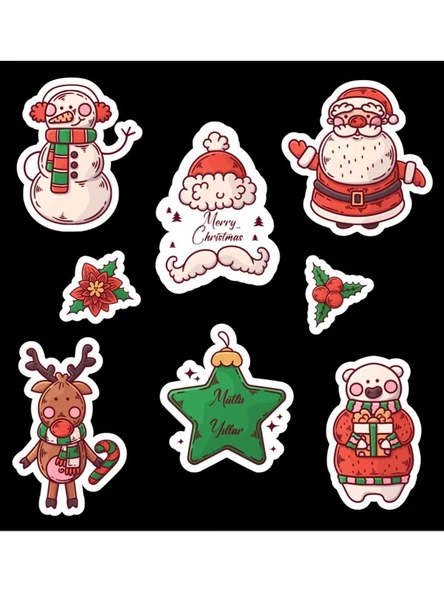 Yılbaşı - Merry Christmas Yılbaşı Temalı Sticker Set -16 Parça-2li Set Etiket Kağıdı- - 5