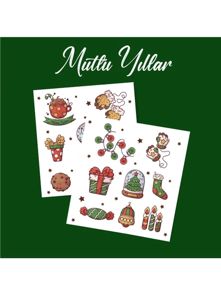 Yılbaşı - Merry Christmas -Yeni Yıl Temalı Sticker Set -16 Parça- 2 Li set etiket kağıdı