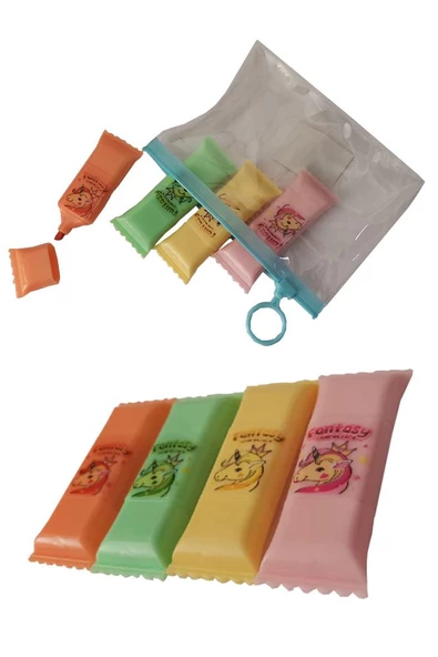 Şeker Şekilli 4 Renk Fosforlu Kalem 1 Paket Çift Uçlu Çantalı 4 lü Fosforlu Kalem İşaretleme Kalemi Sweet Candy - 2