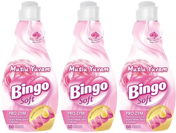 Bingo Soft Çamaşır Yumuşatıcı Konsantre 1440ML Mutlu Yuvam (3 Lü Set)