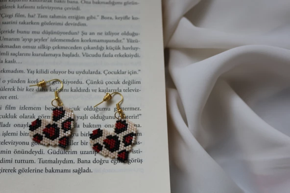 El Yapımı Miyuki Leopar Kalp Küpe - 2