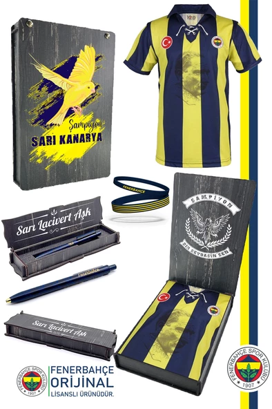 Fenerbahçe Orijinal Lisanslı 100. Yıl Forma Uçlu Kalem + Bileklik Set Hediyelik Ahşap Kutulu