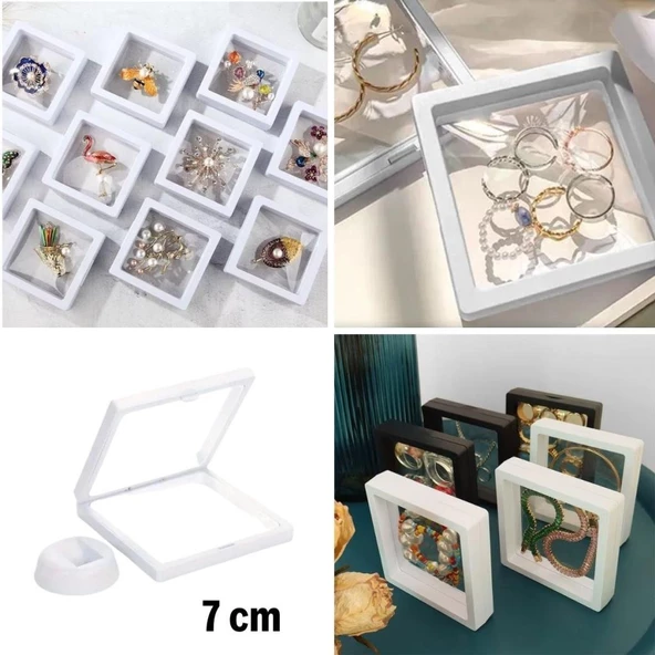Saklama Takı Kutusu Güvenli Şeffaf Film Çerçeveli Geniş Boyutlu 7cmx7cm Standlı 3D Saklama Kutusu - 5