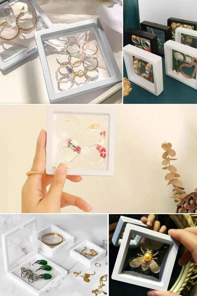 Saklama Takı Kutusu Güvenli Şeffaf Film Çerçeveli Geniş Boyutlu 7cmx7cm Standlı 3D Saklama Kutusu - 12