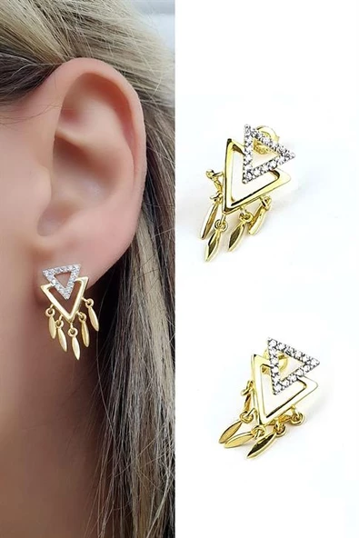 925Ayar Gümüş Üzerine Altın Kaplama Zirkon Taş Detaylı Luxury Tasarım Trend Küpe ürün görseli