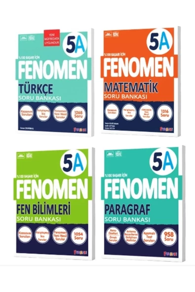 Fenomen Yayıncılık FENOMEN YAYINLARI 5 Türkçe A + Matematik A  + Fen Bilimleri A + PARAGRAF A Soru Bankası