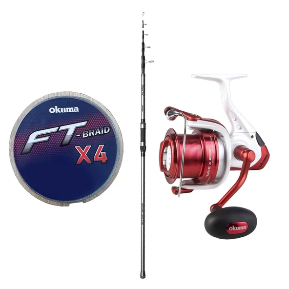 Yek Outdoor Göl ve Deniz Oltası Okuma Alaris Tele Surf 390 cm 100-200 gr Surf Kamışı&Okuma Wave X-8000 Olta Makinesi