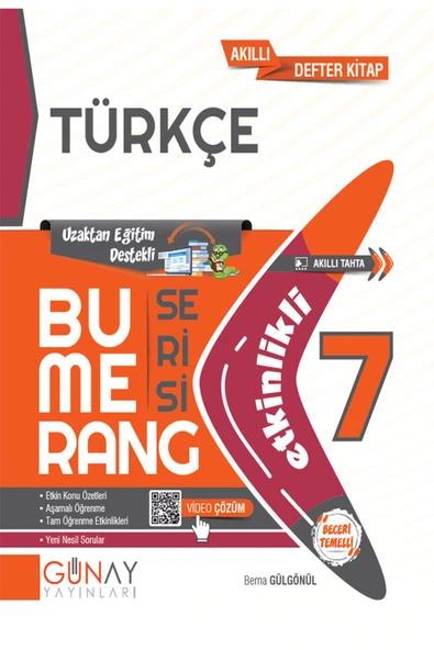 Günay Yayınları 7.Sınıf BUMERANG Serisi Türkçe ETKİNLİKLİ Akıllı Kitap 2025 Yeni Öğretim Yılı