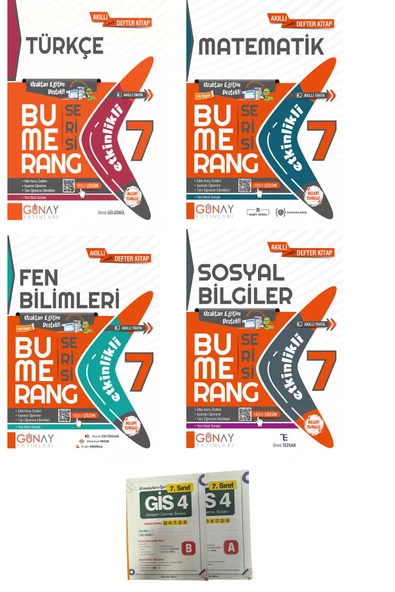 Günay Yayınları 2024 7.Sınıf  Bumerang Serisi Türkçe-Matematik-Fen-Sosyal  Etkinlikli-Deneme Hediye