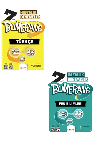 Günay Yayınları 7.Sınıf Günay Bumerang 32 Haftalık Türkçe + Fen Bilimleri Denemeler ( 2 KİTAP SET ) Yeni Nesil