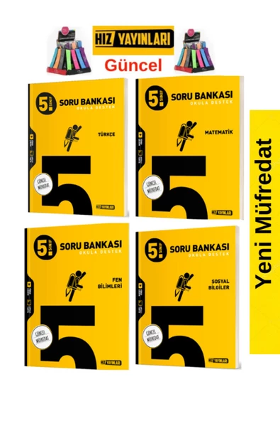 Hız Yayınları 5.Sınıf Yeni Müfredat Türkçe-Matematik-Fen-Sosyal Soru Bankası Seti+Kalemlik
