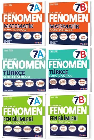 Fenomen Yayıncılık Fenomen Okul 2025 7. Sınıf Matematik + Türkçe + Fen A + B Serisi Soru Seti 6 Kitap