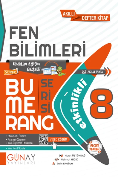 Günay Yayınları 8.SINIF LGS BUMERANG FEN BİLİMLERİ ETKİNLİKLİ AKILLI KİTAP  2024-2025 YENİ MÜFREDATA UYGUN