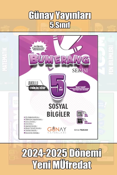 Günay Yayınları 5.Sınıf BUMERANG Serisi Sosyal Bilgiler ETKİNLİKLİ Akıllı Kitap 2025 Yeni Öğretim Yılı