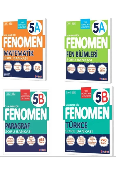 Fenomen Yayıncılık Fenomen 5. Sınıf Paragraf (B)+ Türkçe (B)+ Matematik (A) + Fen Bilimleri (A) Soru Bankası