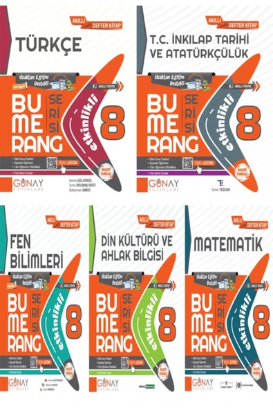 Günay Yayınları 8.SINIF LGS  BUMERANG ETKİNLİKLİ AKILLI KİTAP 5'Lİ SET 2024-2025 YENİ MÜFREDATA UYUMLU (HEDİYELİ)