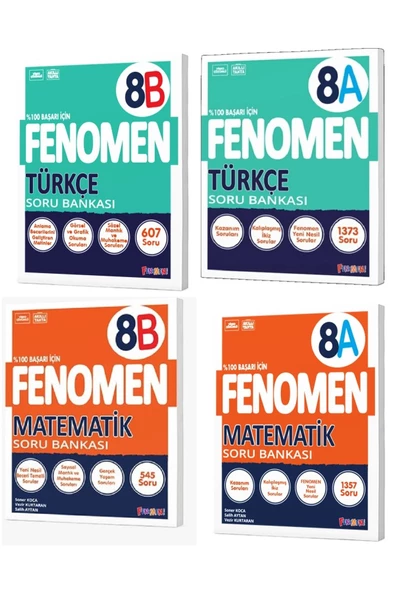 Fenomen Yayıncılık Fenomen Okul 2024 8. Sınıf Lgs Türkçe + Matematik A + B Soru Bankası Seti 4 Kitap