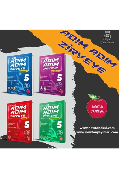 Newton Yayınları 5.Sınıf Adım Adım Zirveye Matematik - Türkçe-Fen- Sosyal Defter Tadında Soru Bankası  Seti