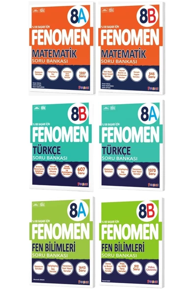 Fenomen Yayıncılık Fenomen Okul 2025 8. Sınıf Matematik + Türkçe + Fen A + B Serisi Soru Bankası Seti 6 Kitap