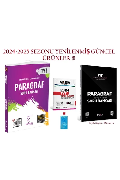 Karekök Yayınları Karekök Tyt Paragraf Soru Bankası ve Marka Tyt Paragraf Soru Bankası İle 2024 Çıkmış Sorular
