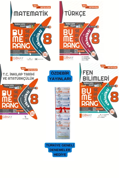 Günay Yayınları 2025 8.Sınıf LGS Bumerang Serisi Etkinlikli  Matematik-Türkçe-İnkılap-Fen Akıllı Defter-Hediyeli