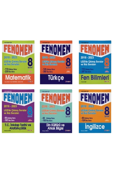 Fenomen Yayıncılık FENOMEN OKUL 8. SINIF LGS ÇIKMIŞ SORULAR VE İKİZ SORULARI SETİ (6 KİTAP) (2018-2023) / 9786256972971