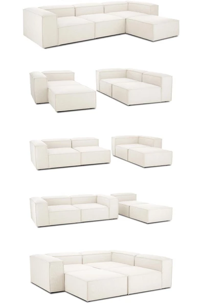 CARBONE Soft Köşe Takımı , Kanepe , Ofis Koltukları , 4 Modül Krem Kadife Babyface - 3