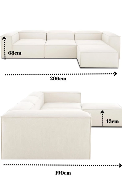 CARBONE Soft Köşe Takımı , Kanepe , Ofis Koltukları , 4 Modül Krem Kadife Babyface - 2
